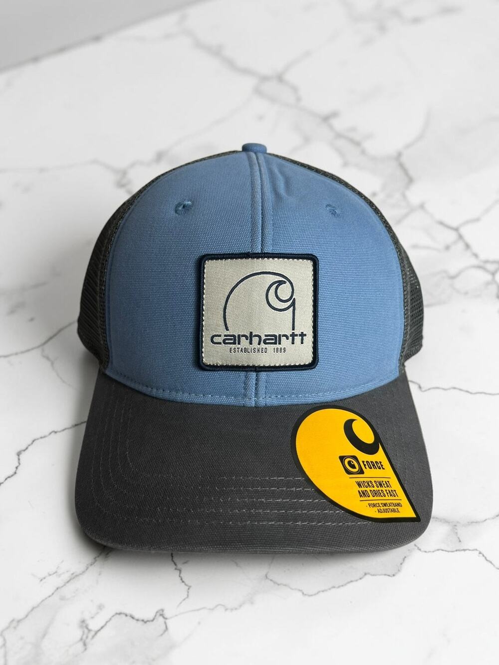 Carhartt Trucker Hat Blue Gray Mesh Snapback Cap Logo Patch Adjustable OSFM